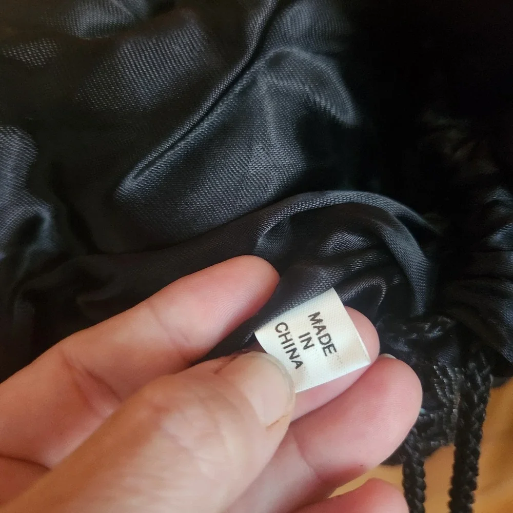 Vintage Magid Black Glass Bead Satin Drawstring Purse Rare HTF Evening Bag Pouch